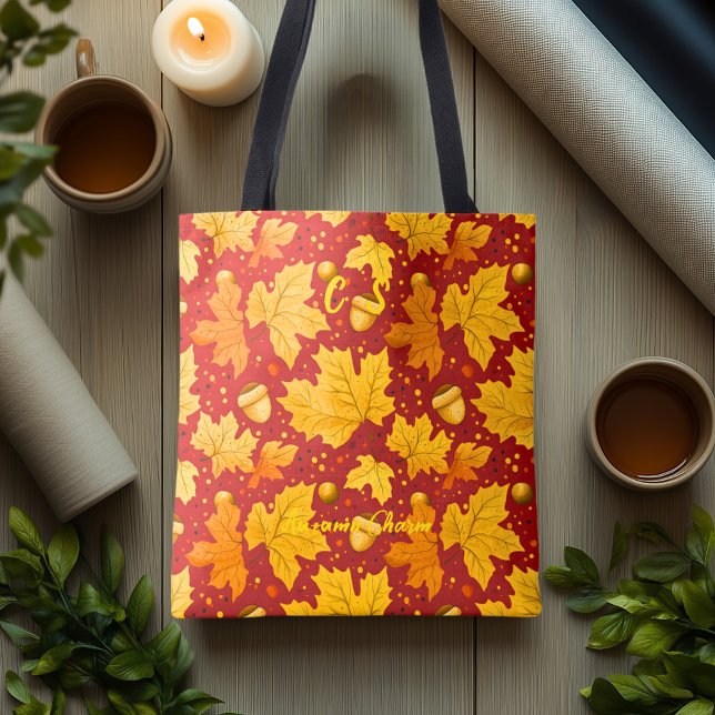 Autumn Charm Tote with Golden Leaves and Acorns Bag (Creator Uploaded)