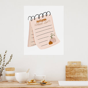Autumn Checklist Notepad Fall To Do List Poster