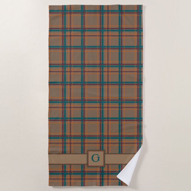 Autumn Chic Plaid Beach Towel (Front)