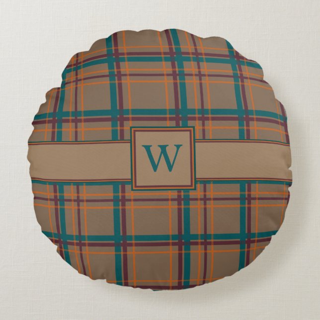 Autumn Chic Plaid Round Pillow (Front)