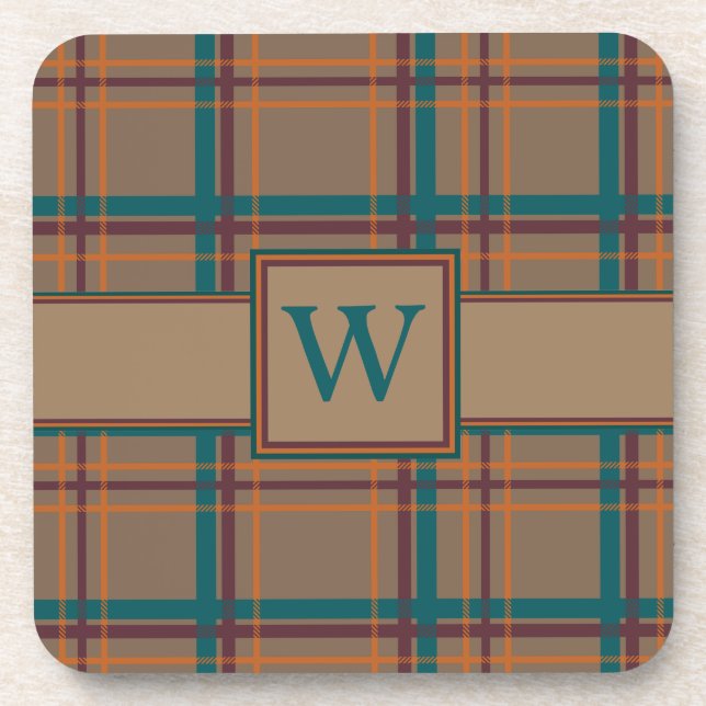 Autumn Chic Plaid Square Coaster (Front)