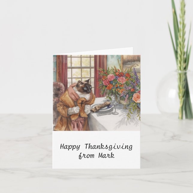 Autumn chic Siamese Cat  hostess cat at dinner  Card (Front)