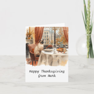 Autumn chic Siamese Cat  hostess cat at dinner  Card
