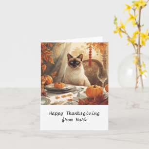 Autumn chic Siamese Cat  hostess cat at dinner  Card