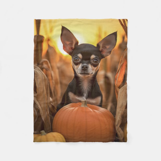Autumn Chihuahua Fleece Blanket (Front)