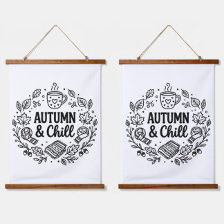 Autumn & Chill | Cosy Fall Hand-Lettered Line Art Hanging Tapestry
