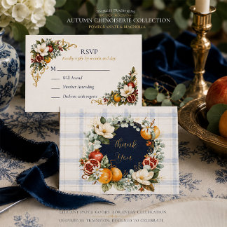 Autumn Chinoiserie, Pomegranate & Magnolia  RSVP Card