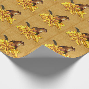 Autumn Chipmunk with Acron on Faux Canvas Wrapping Paper