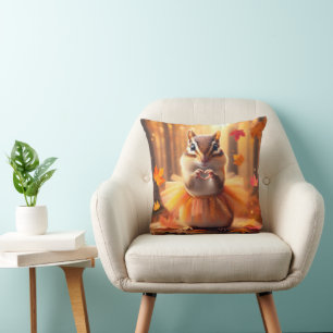 Autumn Chipmunk With Tutu and Heart Cushion