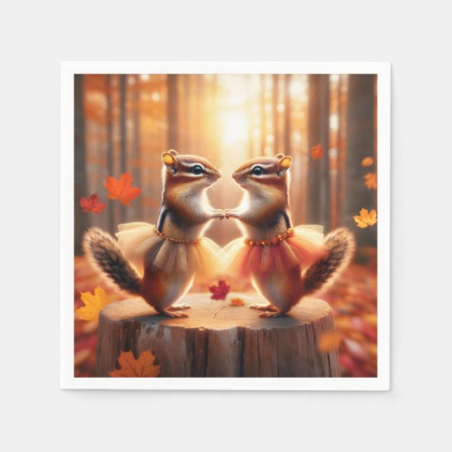 Autumn Chipmunks Dancing Napkin (Front)