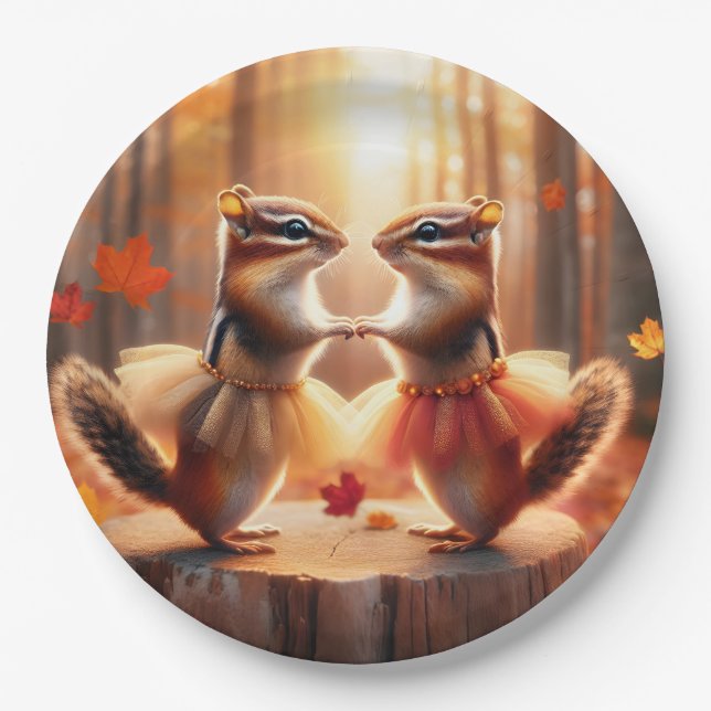 Autumn Chipmunks Dancing Paper Plate (Front)