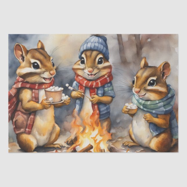 Autumn Chipmunks & Marshmallows Decoupage Tissue Paper (Front)