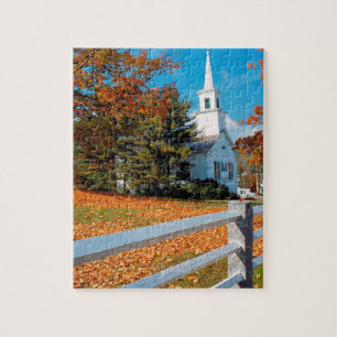 Autumn Church In Splendour New England Jigsaw Puzzle