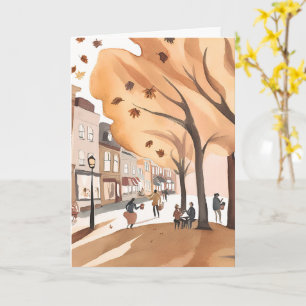 Autumn City Park Fall Foliage Watercolor Card