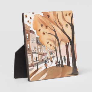 Autumn City Park Fall Foliage Watercolor Plaque