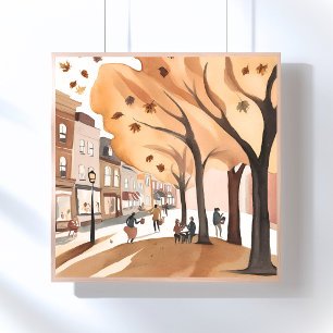 Autumn City Park Fall Foliage Watercolor Poster