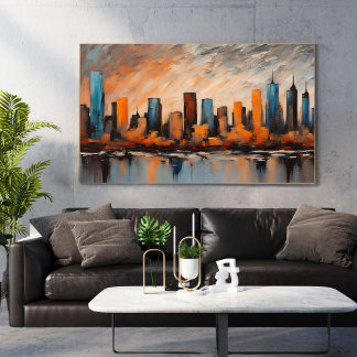 Autumn City Skyline Sunset unframed Poster