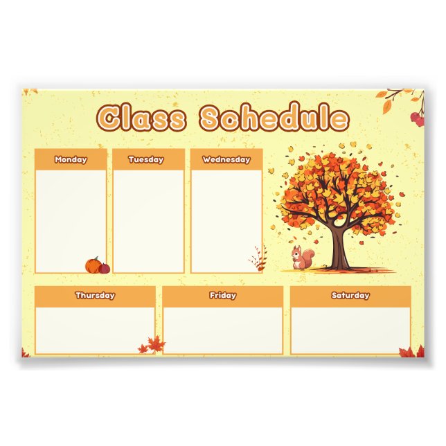 Autumn Class Schedule with Cute Fall Illustrations Photo Print (Front)