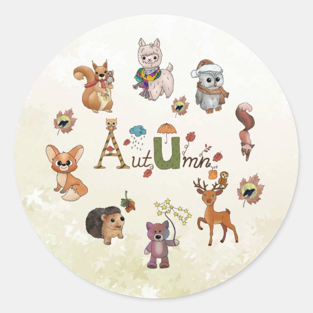 autumn classic round sticker (Front)