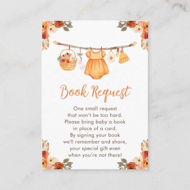 Autumn Clothes Line Girl Baby Shower Book Request Enclosure Card (Front)