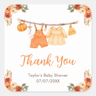 Autumn Clothes Line Twins Baby Shower Thank You Square Sticker
