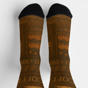 Autumn Coffee & Books – Cozy Halloween Café Scene Socks