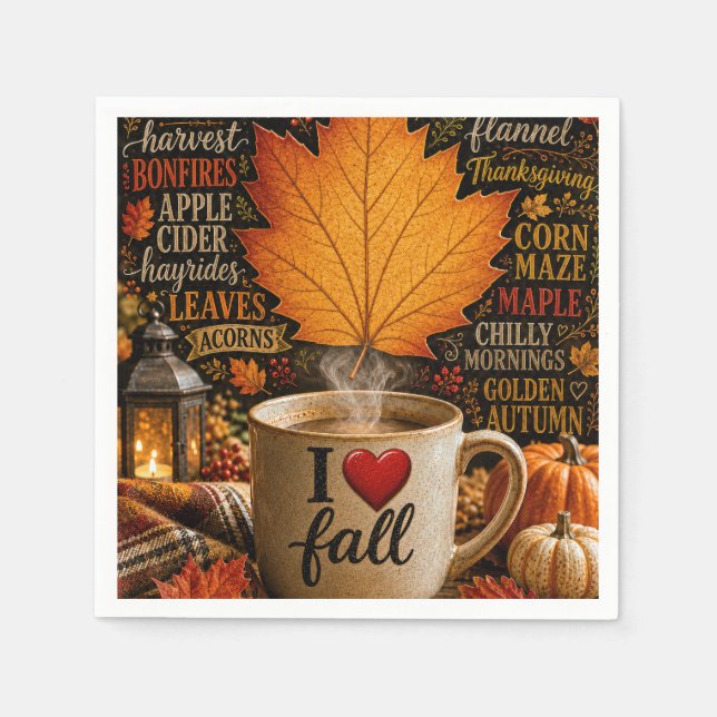 Autumn Coffee with Word Cloud Napkin (Front)