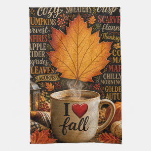 Autumn Coffee with Word Cloud Tea Towel
