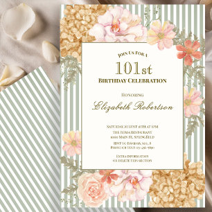 Autumn Color Floral Sage 101st Birthday Invitation