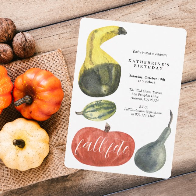 Autumn Colorful Watercolor Pumpkins Birthday Party Invitation (Creator Uploaded)