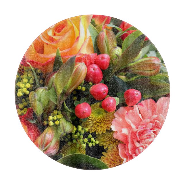 Autumn Colors Flower Bouquet Photo Cutting Board (Front)