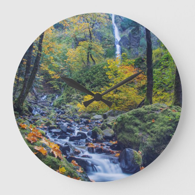 Autumn Colour Along Starvation Creek Falls 2 Large Clock (Front)