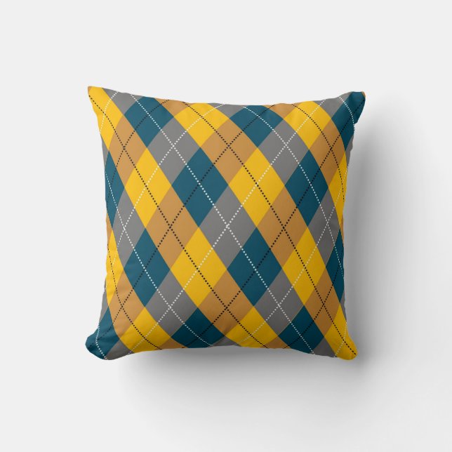 Autumn Colour Argyle Geometric Plaid Pattern Cushion (Front)