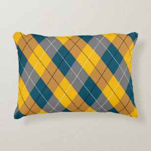 Autumn Colour Argyle Plaid Yellow Brown Pattern Decorative Cushion