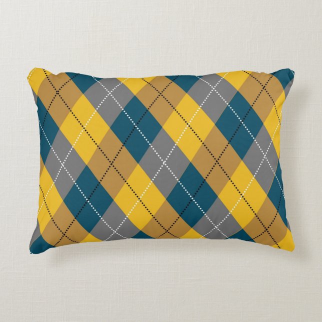 Autumn Colour Argyle Plaid Yellow Brown Pattern Decorative Cushion (Front)