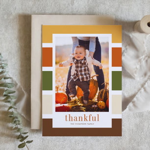 Autumn Colour Block Thankful Photo Thanksgiving Holiday Card
