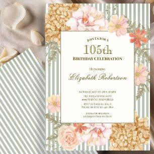 Autumn Colour Floral Sage 105th Birthday Invitatio Invitation