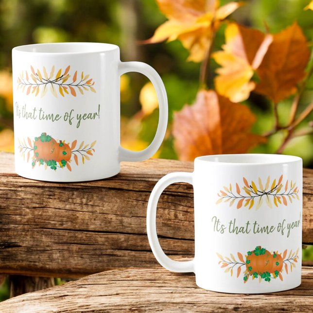 Autumn Colour Leaf Borders and Pumpkins Coffee Mug (template mug views on both sides of the handle)