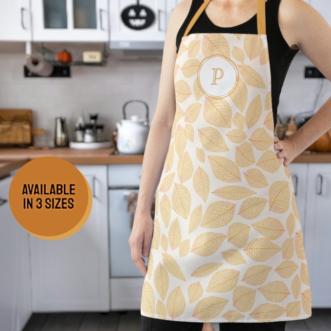 Autumn Colour Leaf Pattern Custom Monogram Apron (medium initial letter monogram apron)