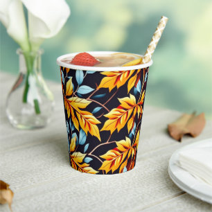 Autumn colour leaves paper cups