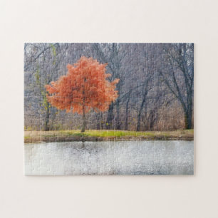 Autumn Colour Tree by a Pond Art Puzzle