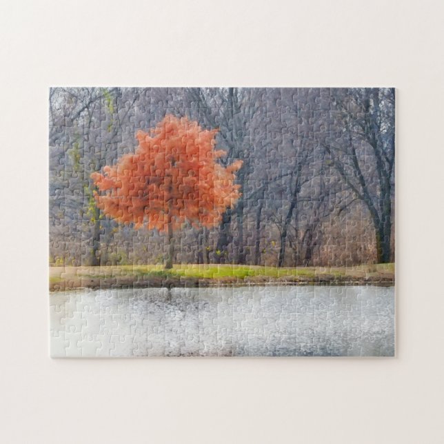 Autumn Colour Tree by a Pond Art Puzzle (Horizontal)