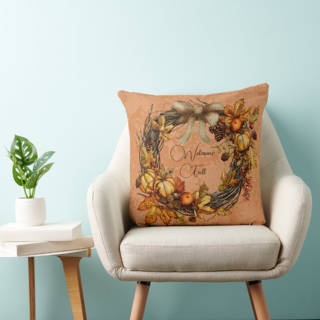 Autumn Colour Wreath Welcome Fall Cushion (Chair)