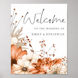 Autumn Coloured Florals Welcome to Wedding Poster
