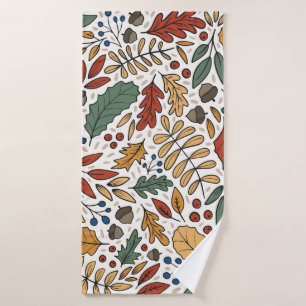 Autumn Coloured Leaf Square Design Bath Towel