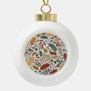 Autumn Coloured Leaf Square Design Ceramic Ball Christmas Ornament