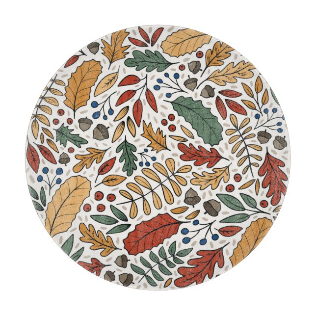 Autumn Coloured Leaf Square Design Cutting Board (Front)