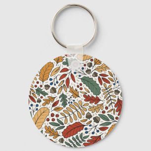 Autumn Coloured Leaf Square Design Key Ring