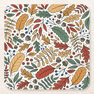 Autumn Coloured Leaf Square Design Paper Coaster