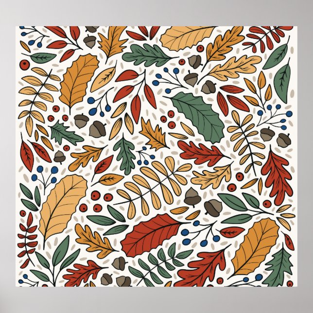 Autumn Coloured Leaf Square Design Poster (Front)